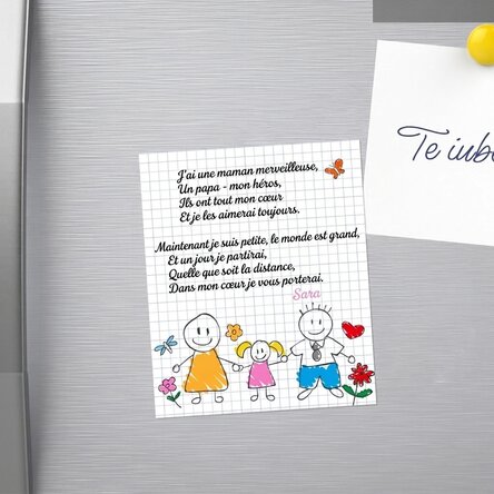 Aimant personnalisé de 10 x 12 cm avec un poème pour les parents - Petite fille