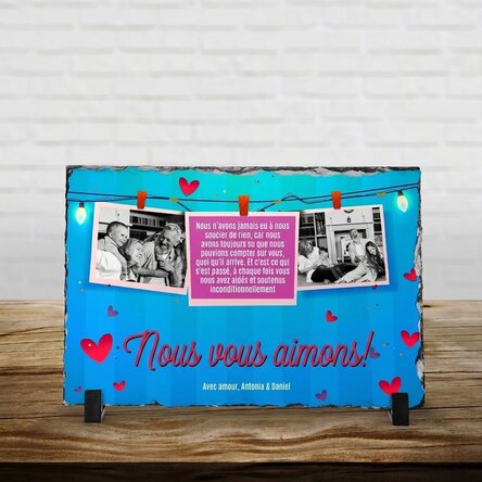 Plaque en ardoise personnalisée avec 2 photos et un message pour les grands-parents