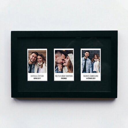 Tableau personnalisé avec 3 photos de style Polaroid et un texte