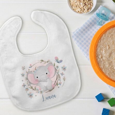 Bavoir personnalisé pour bébé avec prénom - Petit éléphant