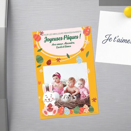 Aimant personnalisé de 10 x 15 cm avec texte et photo - Joyeuses Pâques