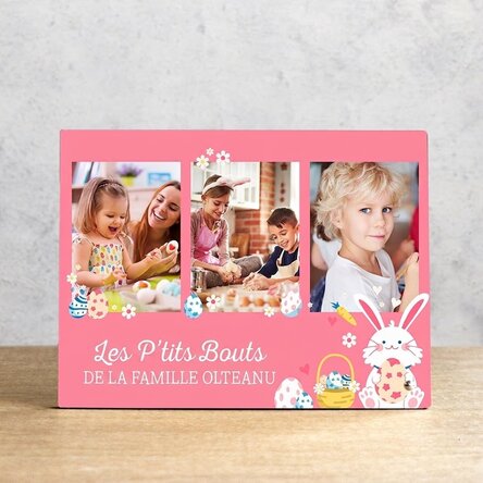 Cadre photo de bureau personnalisé avec 3 photos et un texte pour enfants - Bunny