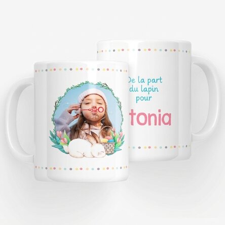 Tasse personnalisée avec nom et photo - De la part du lapin