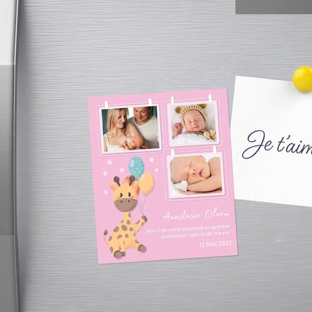 Aimant personnalisé de 10 x 12 cm avec 3 photos et un texte - Bébé