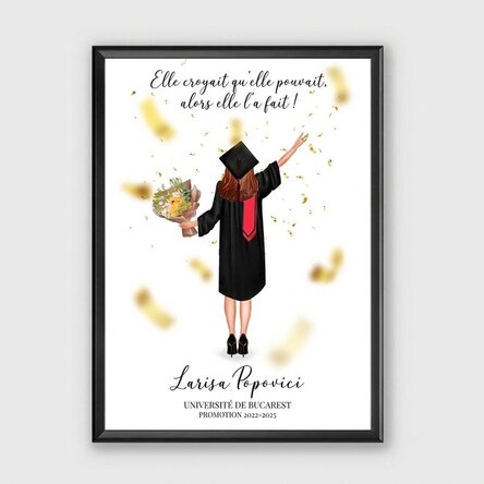 Tableau personnalisé avec un texte et un changement de couleur de cheveux pour la remise des diplôme