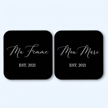 Lot de 2 sous-verres personnalisés avec inscription - « Le sien » et « la sienne »