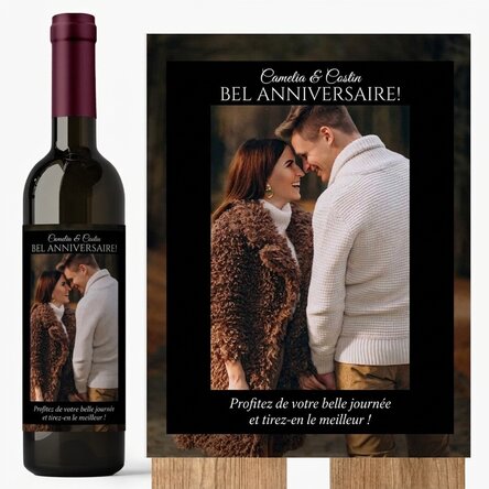 Vin personnalisé avec un texte et une photo pour les anniversaires