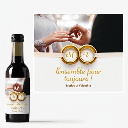 Mini-bouteille de vin personnalisée avec une photo et un texte - Ensemble pour toujours