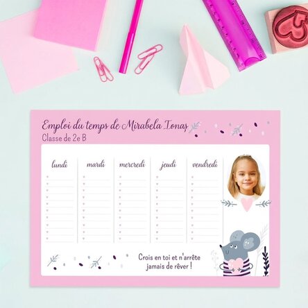 Emploi du temps personnalisé avec une photo et un texte - Cœurs
