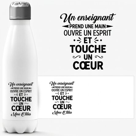 Thermos à base blanche personnalisé avec le nom des enseignants - Touch a heart
