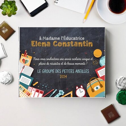 Boîte de bonbons personnalisée avec un message de début d'année pour un professeur