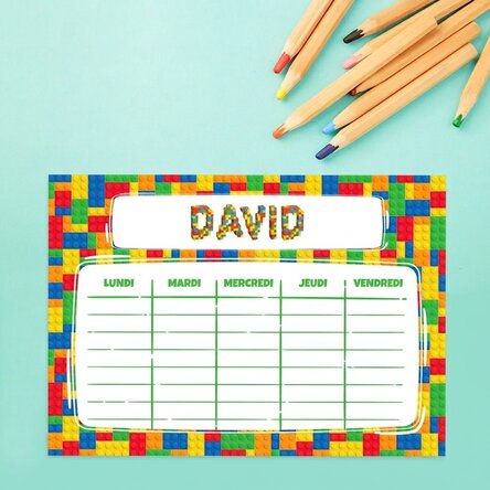 Emploi du temps personnalisé avec texte - Lego