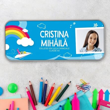 Trousse personnalisée avec une photo et un texte - Modèle arc-en-ciel
