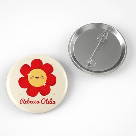 Badge personnalisé avec prénom - Modèle « fleur colorée »