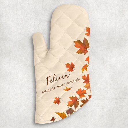 Gant de cuisine personnalisé avec inscription - Feuilles d'automne