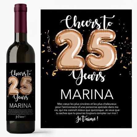 Vin personnalisé avec un numéro, un nom et un message - Cheers to