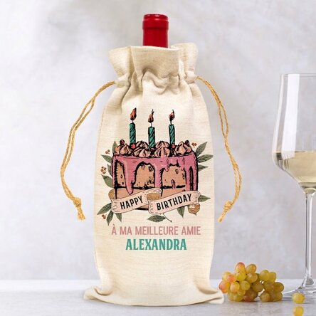 Sac personnalisé pour bouteille de vin - Happy Birthday Retro