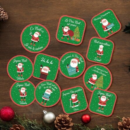 Lot de 12 autocollants personnalisés (étiquettes adhésives) - Père Noël