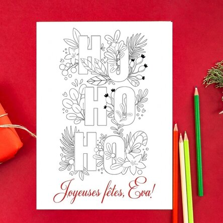 Carte de vœux personnalisée à colorier avec message - Ho ho ho