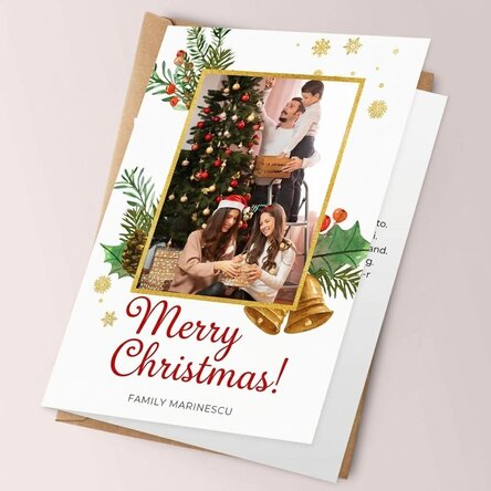 Carte de Noël personnalisée avec photo et texte - Cadre pailleté