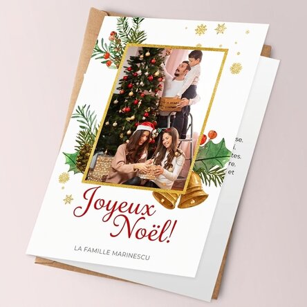 Carte de Noël personnalisée avec photo et texte - Cadre pailleté