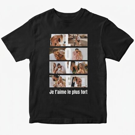 T-shirt en coton personnalisé avec 8 photos et un texte - LOVE