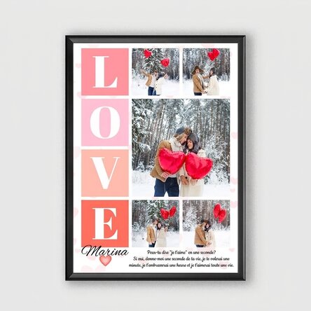 Tableau personnalisé avec 5 photos et un message pour les amoureux