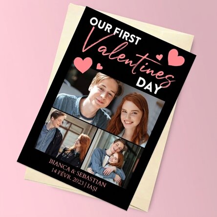 Carte de vœux magnétique personnalisée avec 3 photos et un message - Saint-Valentin