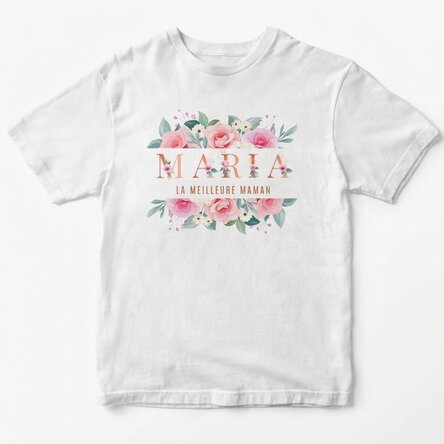 T-shirt en coton personnalisé avec un motif floral - « La meilleure maman »