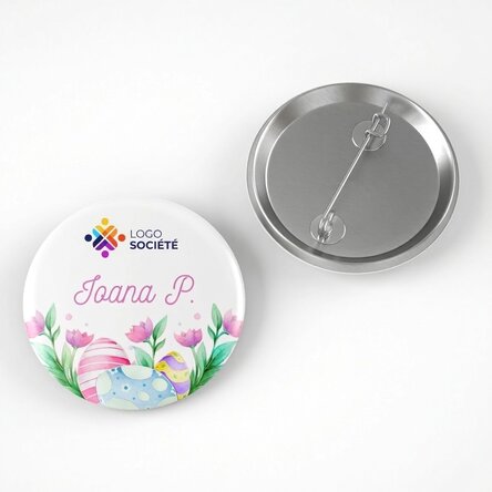 Badge personnalisé avec logo et nom - Joyeuses Pâques !