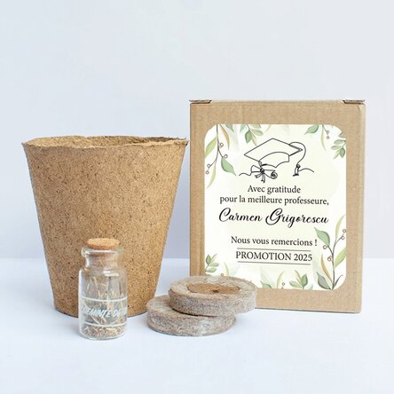Kit de plantation de fleurs dans une petite boîte personnalisée avec un message pour les professeurs