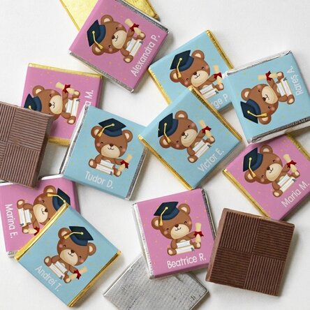 Lot de 10 mini-chocolats personnalisés pour la remise des diplômes - Oursons