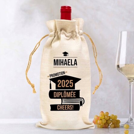 Sac pour bouteille de vin, personnalisé avec un message destiné aux diplômés