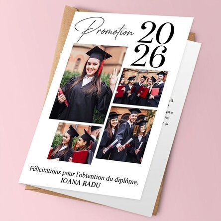 Carte de vœux personnalisée avec 4 photos et un message - Remise des diplômes