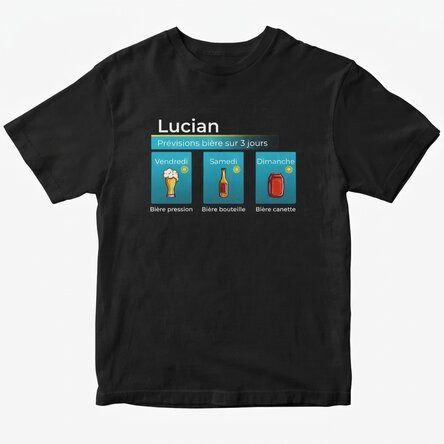 T-shirt en coton personnalisé avec un texte - Les prévisions de la bière