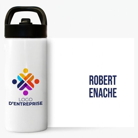 Thermos avec poignée et paille, personnalisé avec un logo et un nom