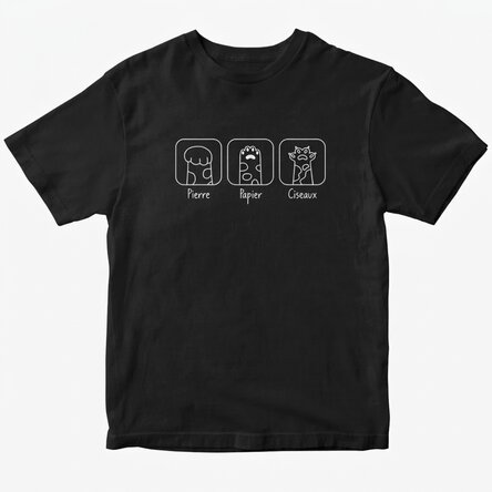T-shirt en coton personnalisé avec le texte « Rock, paper, scissors »