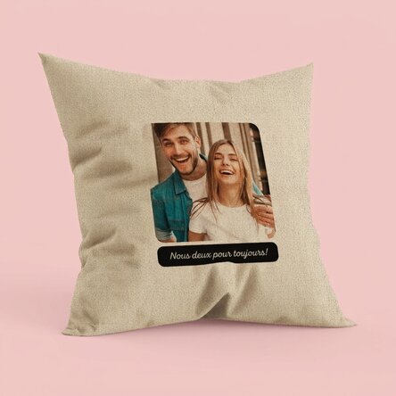 Coussin personnalisé avec une photo carrée et un texte - Pour toujours - À