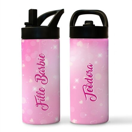 Thermos avec poignée et paille, personnalisé avec un prénom - Barbie