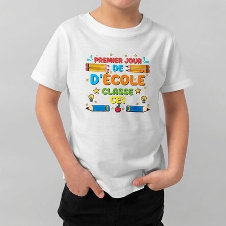 T-shirt en coton pour enfants personnalisé avec un texte - Premier jour d'école
