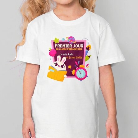T-shirt en coton pour petites filles, personnalisé avec un texte - Premier jour en classe de materne
