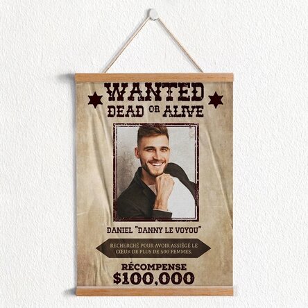 Affiche personnalisée avec accroche-vêtements, texte et photo - Wanted