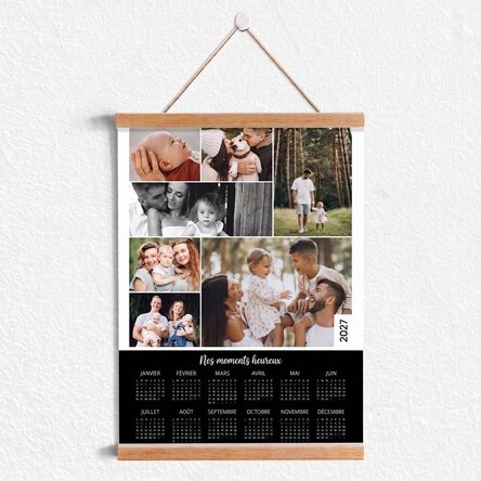 Affiche-calendrier personnalisée avec 7 photos et un texte, à accrocher