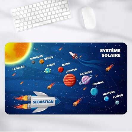 Tapis de souris XXL personnalisé avec le prénom de l'enfant - Le système solaire