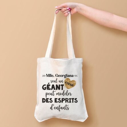 Sac personnalisé avec inscription - Le cœur d'un enseignant