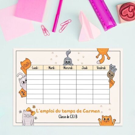 Emploi du temps personnalisé avec texte - Kittens