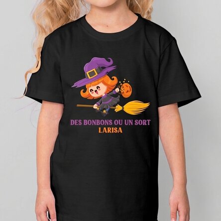T-shirt en coton pour enfants avec des personnages d'Halloween, personnalisé avec le texte « Trick o