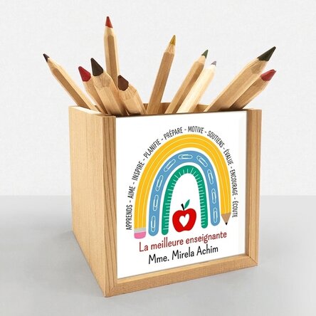 Porte-crayons personnalisé avec un message pour la professeure