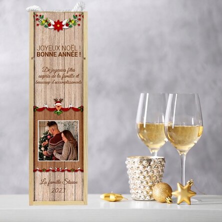 Caisse de vin personnalisée avec photo et texte - Modèle de Noël