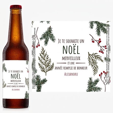 Bière personnalisée avec un texte - Branches de sapin
